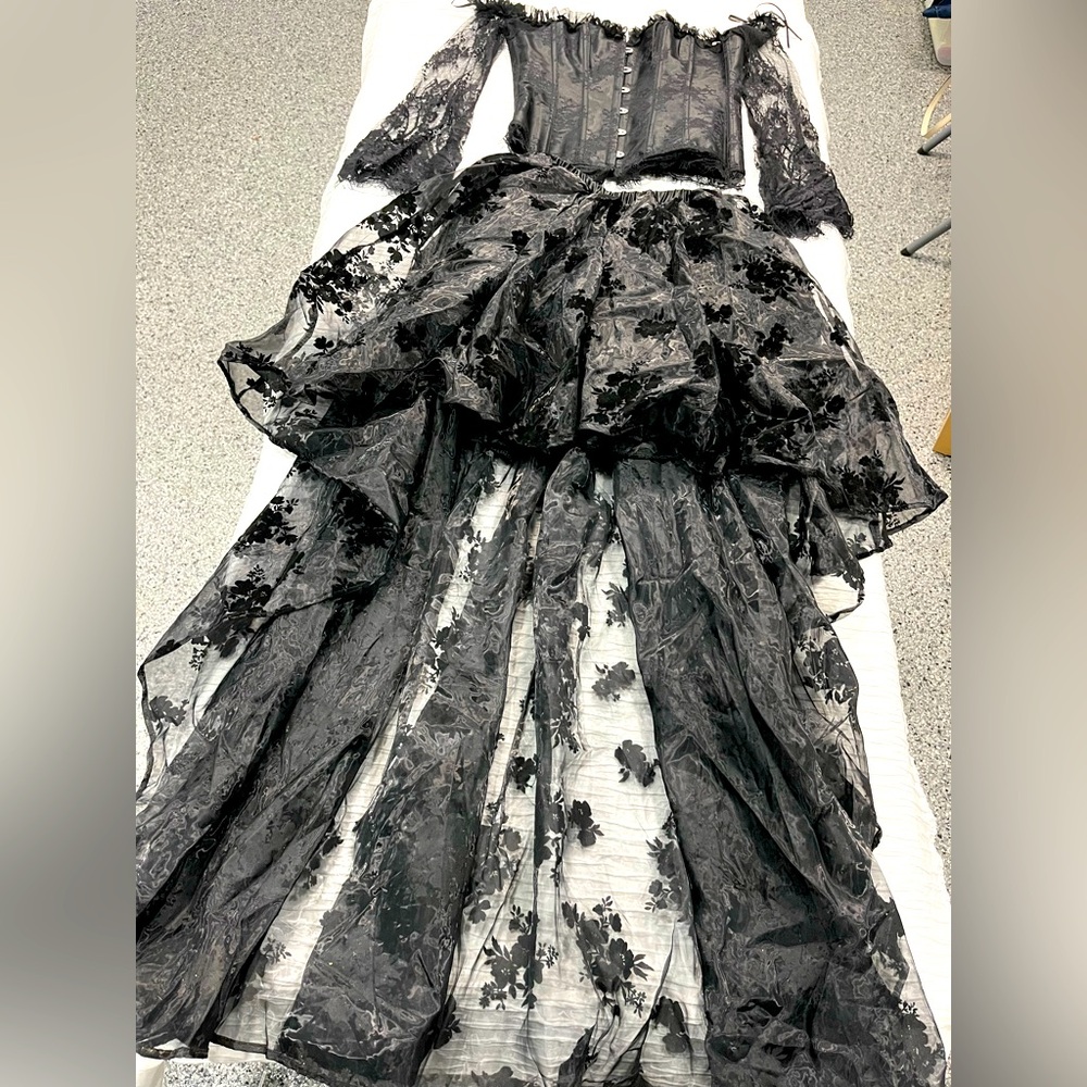 Corset‎ skirt laceGothic black asymmetrical skirt women’s large - Picture 3 of 10